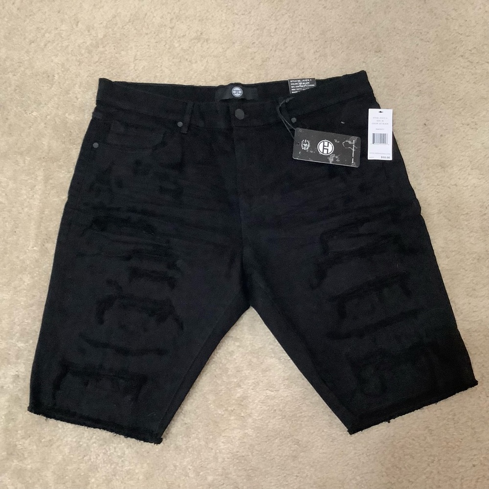 NWT Jordan Craig Jet Black Distressed Shorts Waist 38